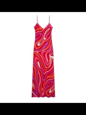 Pucci Inspired Spiral Print Slip Dress in Pink and Red